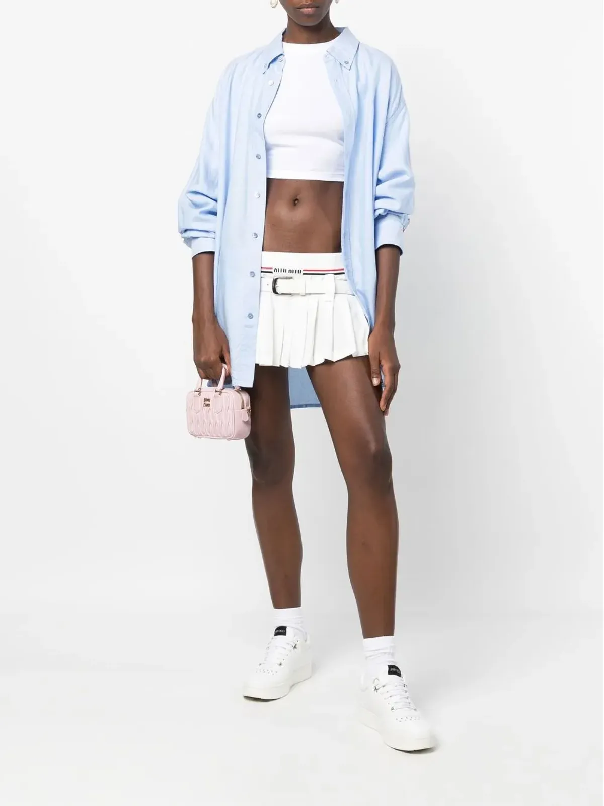 Miu Miu intarsia-logo pleated skirt - White - 画像2