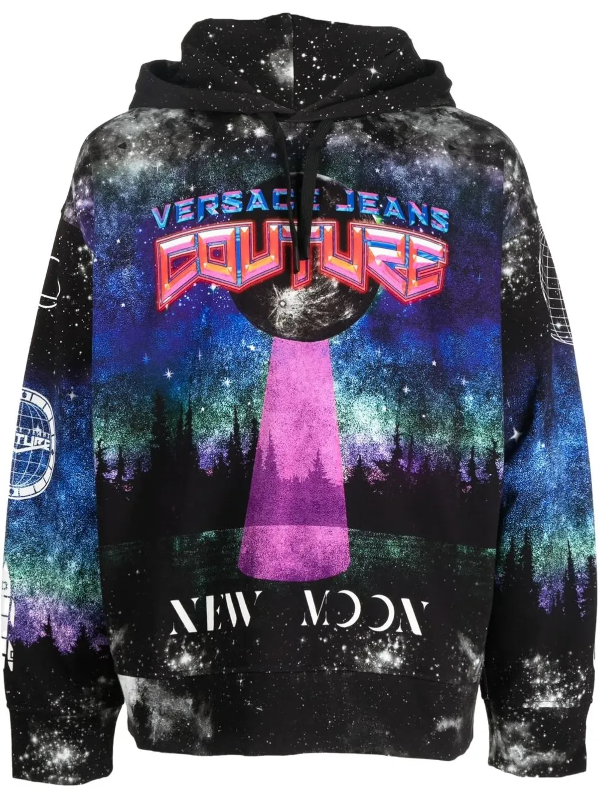Versace Jeans Couture グラフィックプリント ドローストリング フーディ ブラック - 画像1