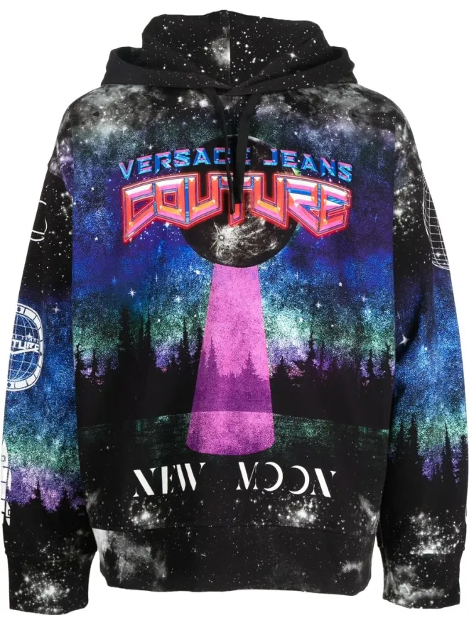Versace Jeans Couture Versace Jeans Couture グラフィックプリント ドローストリング フーディ ブラックの商品画像