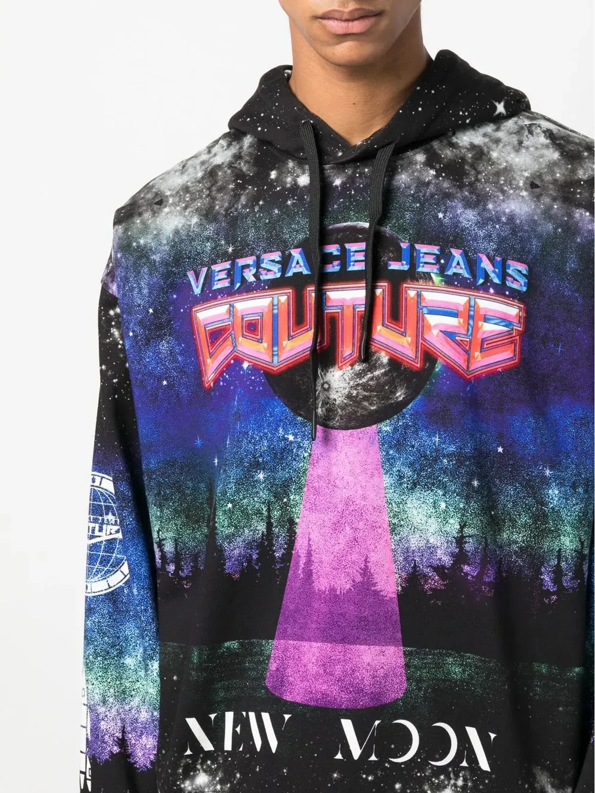 Versace Jeans Couture グラフィックプリント ドローストリング フーディ ブラック - 画像5