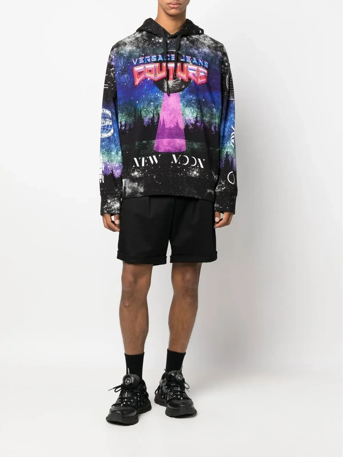 Versace Jeans Couture グラフィックプリント ドローストリング フーディ ブラック - 画像2