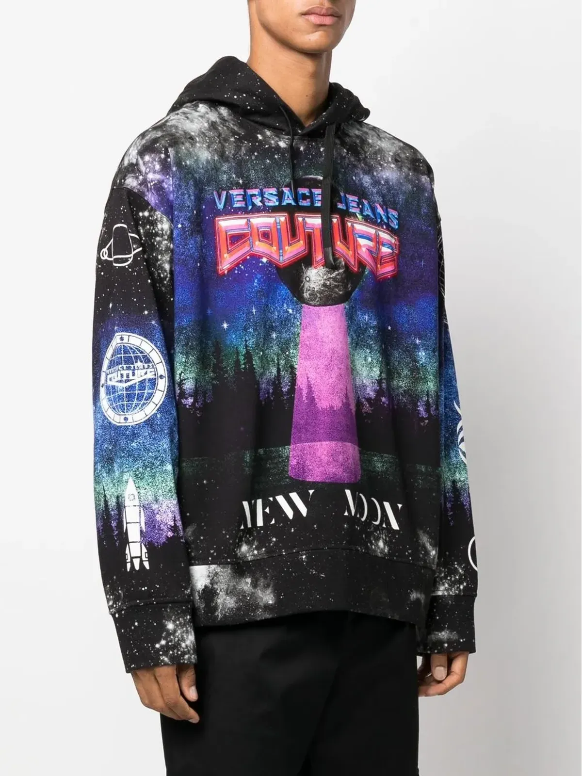 Versace Jeans Couture グラフィックプリント ドローストリング フーディ ブラック - 画像3