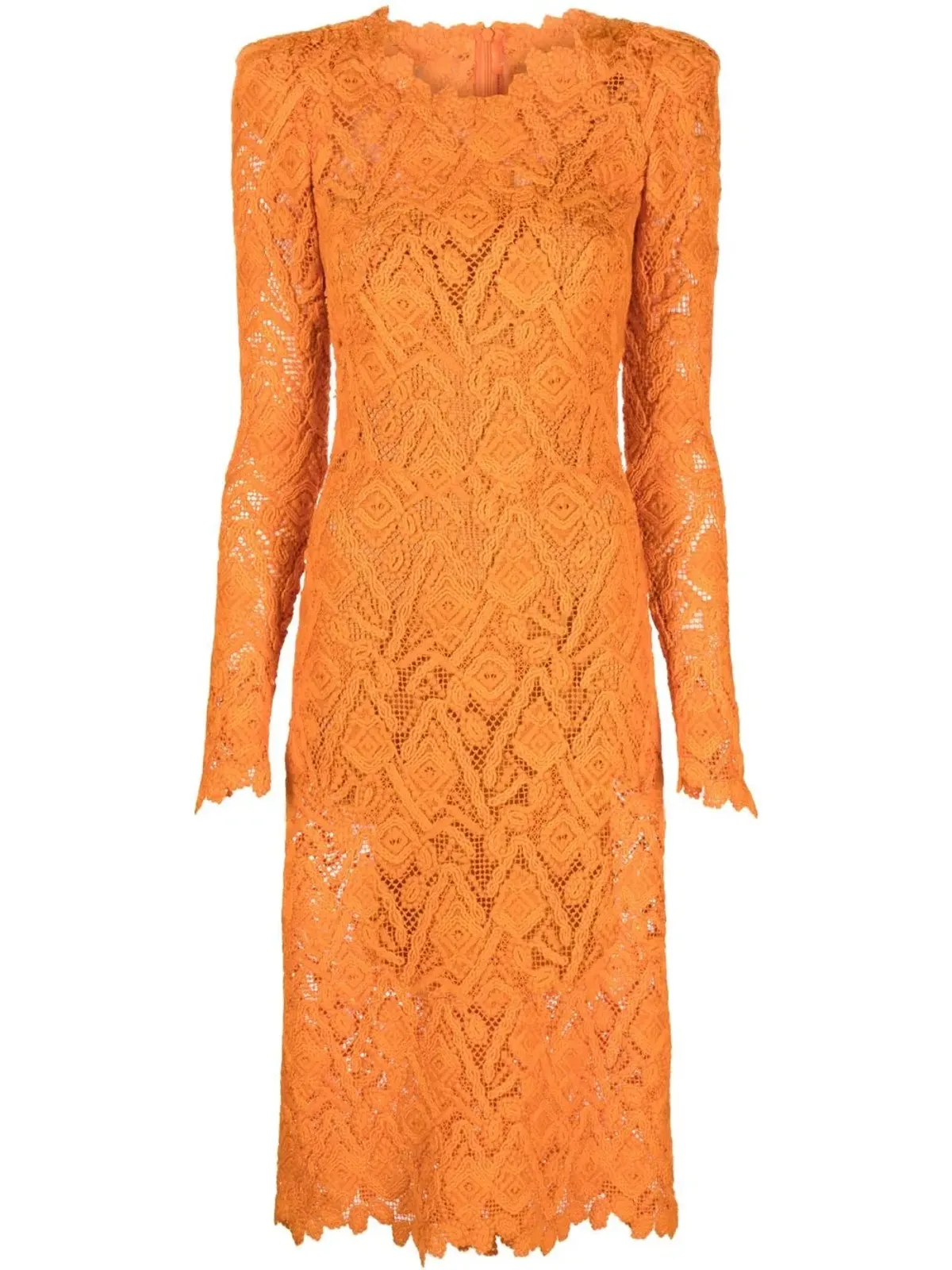 Ermanno Scervino オレンジ ロングスリーブ レースドレス - 画像1