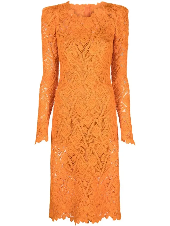 Ermanno Scervino Ermanno Scervino オレンジ ロングスリーブ レースドレスの商品画像