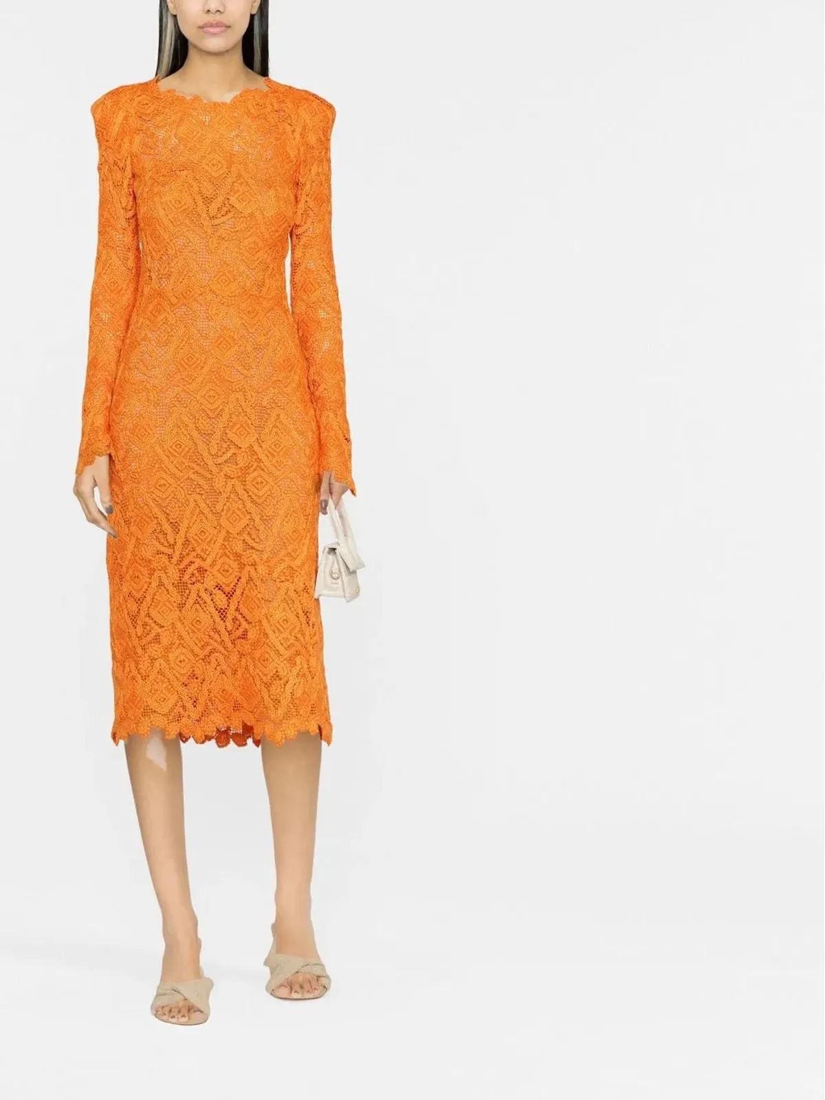 Ermanno Scervino オレンジ ロングスリーブ レースドレス - 画像2