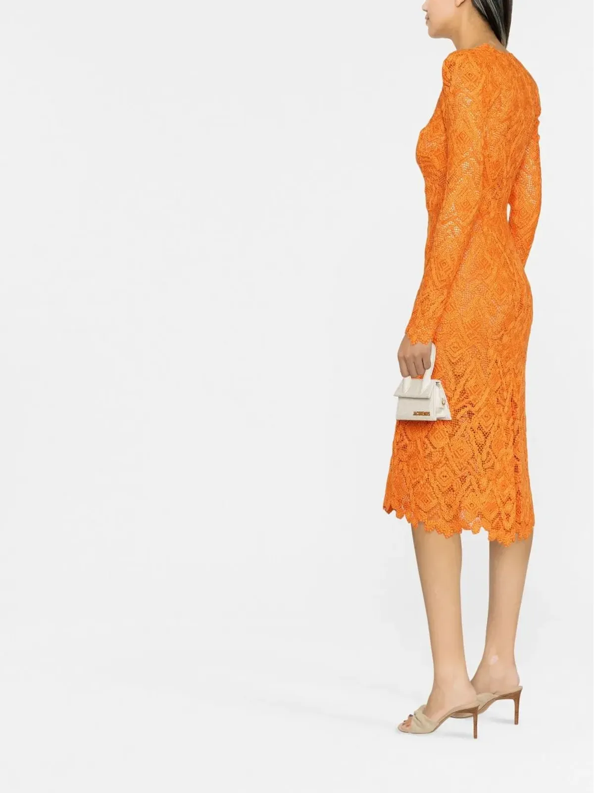 Ermanno Scervino オレンジ ロングスリーブ レースドレス - 画像3