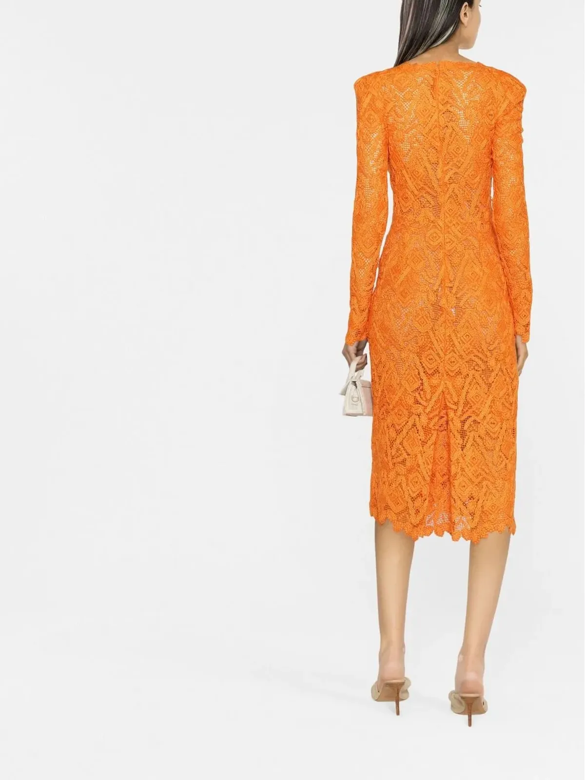 Ermanno Scervino オレンジ ロングスリーブ レースドレス - 画像4