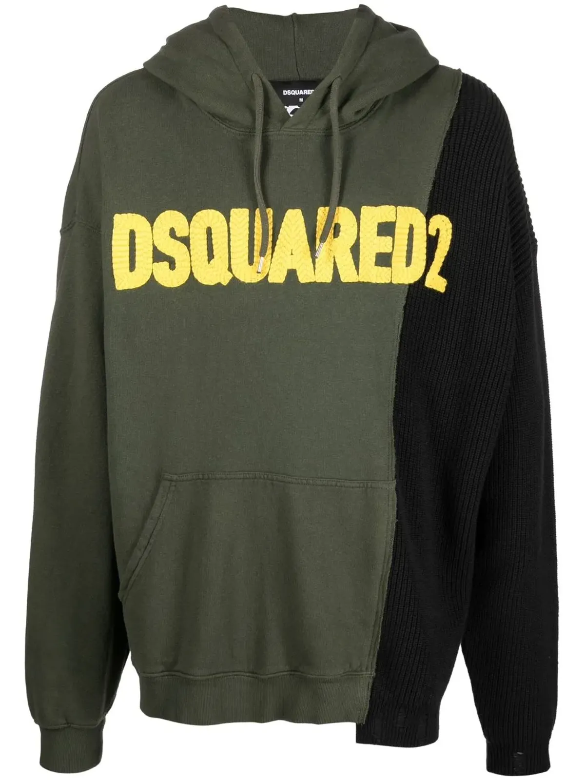 DSQUARED2 ロゴパッチ入りパッチワークドローストリングフーディ - グリーン - 画像1