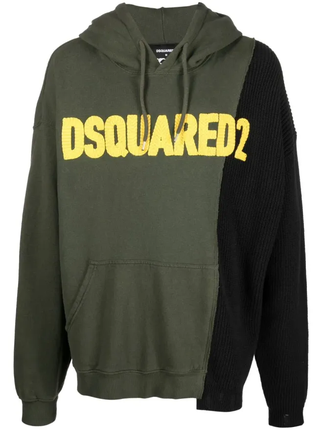 Dsquared2 DSQUARED2 ロゴパッチ入りパッチワークドローストリングフーディ - グリーンの商品画像