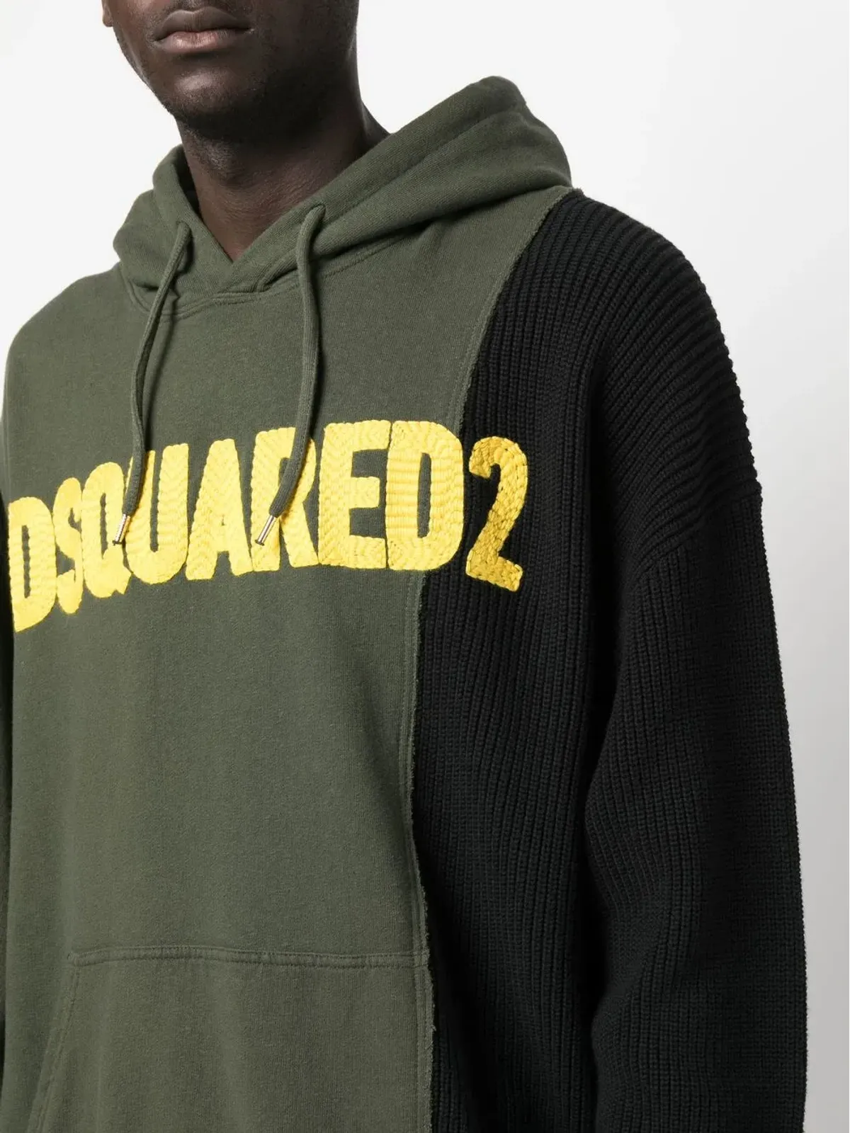 DSQUARED2 ロゴパッチ入りパッチワークドローストリングフーディ - グリーン - 画像5