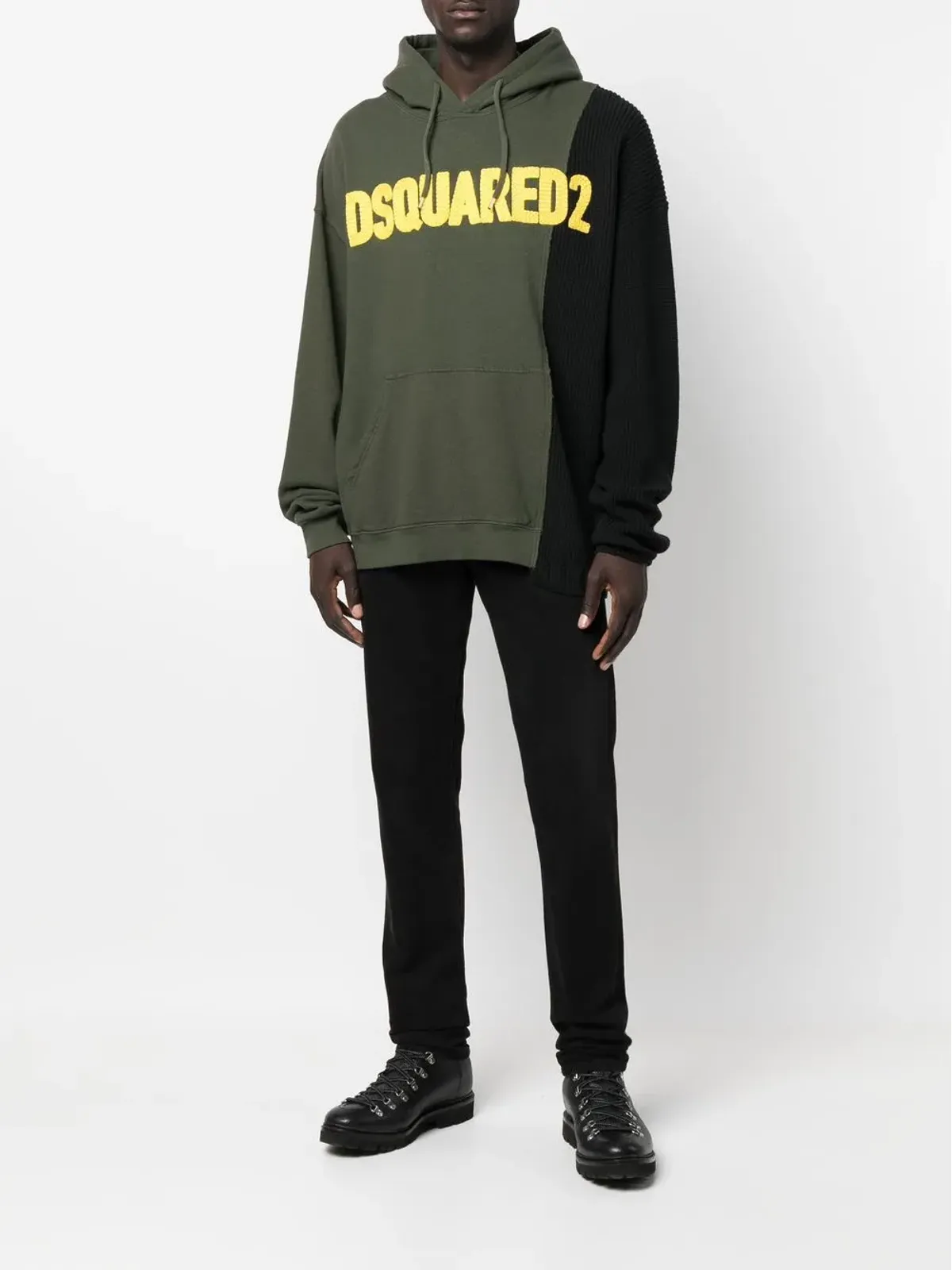 DSQUARED2 ロゴパッチ入りパッチワークドローストリングフーディ - グリーン - 画像2
