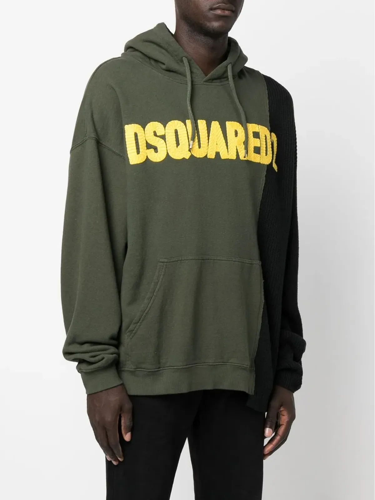 DSQUARED2 ロゴパッチ入りパッチワークドローストリングフーディ - グリーン - 画像3