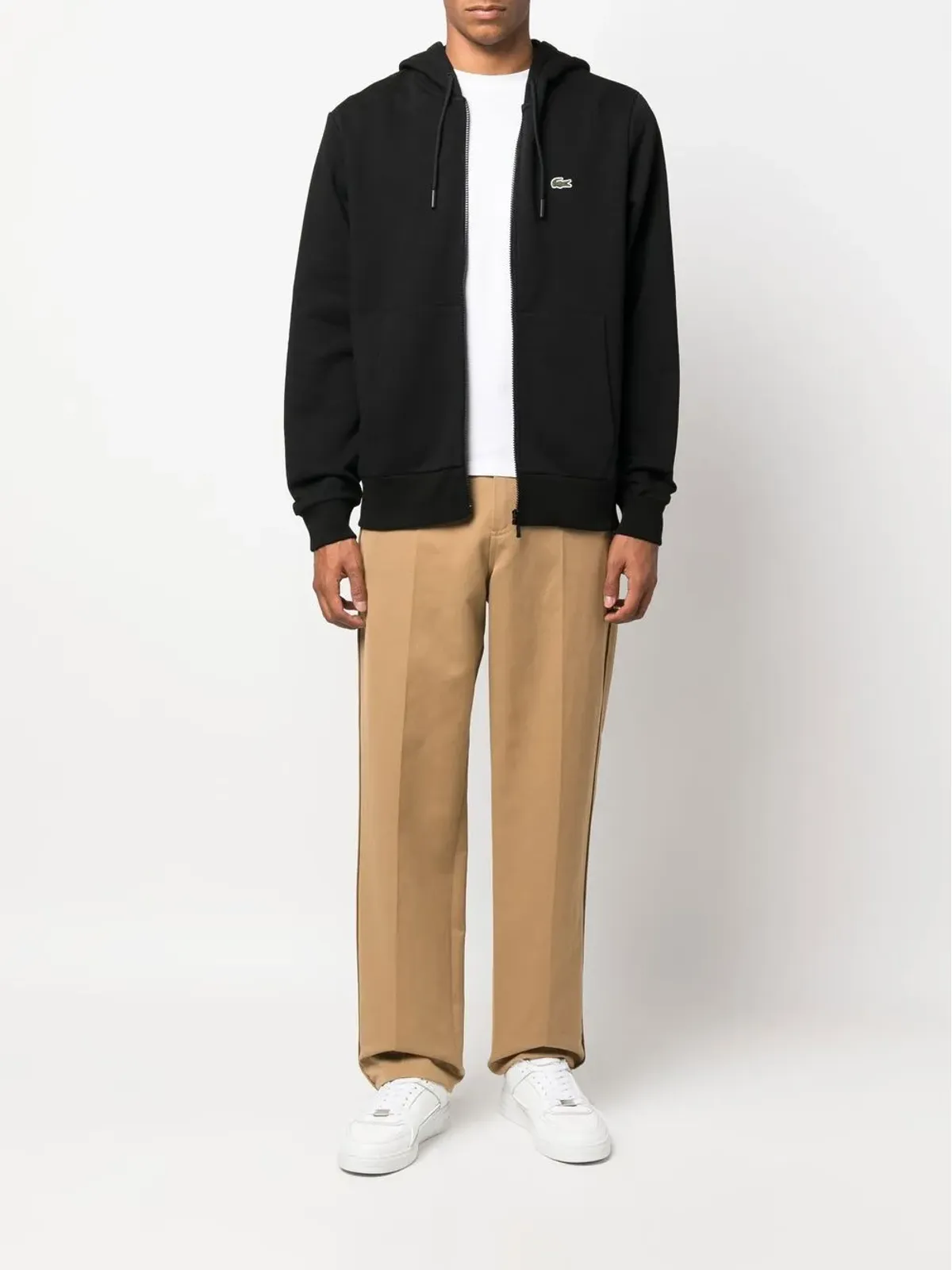 Lacoste アップリケロゴ ジップアップフーディ - ブラック - 画像2