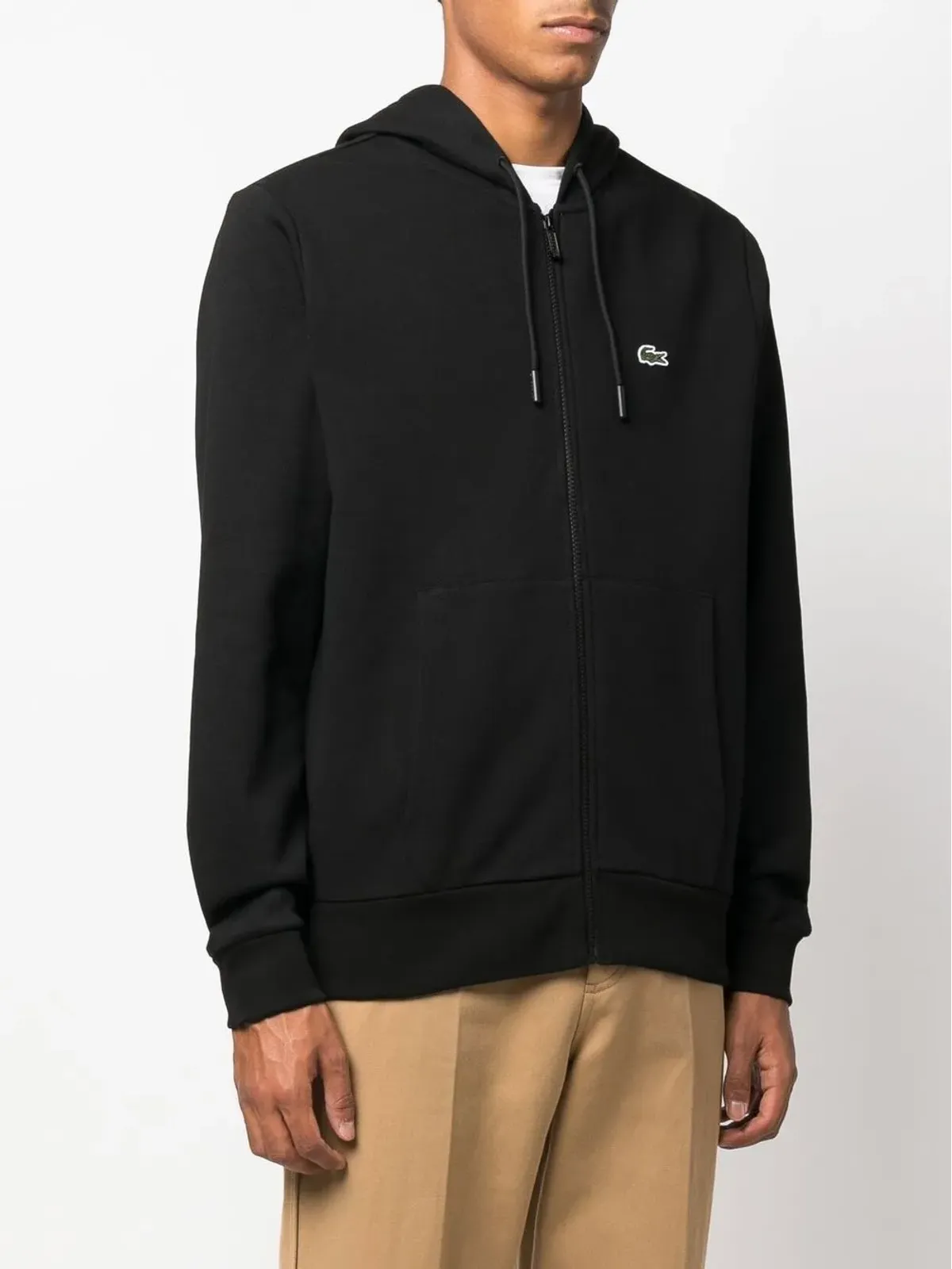 Lacoste アップリケロゴ ジップアップフーディ - ブラック - 画像3