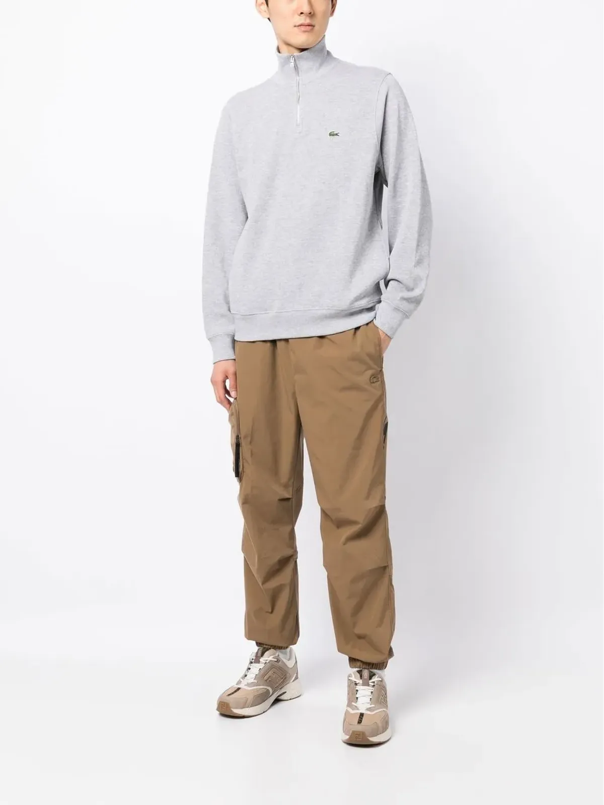 Lacoste ハイネック細リブ スウェットシャツ グレー - 画像2