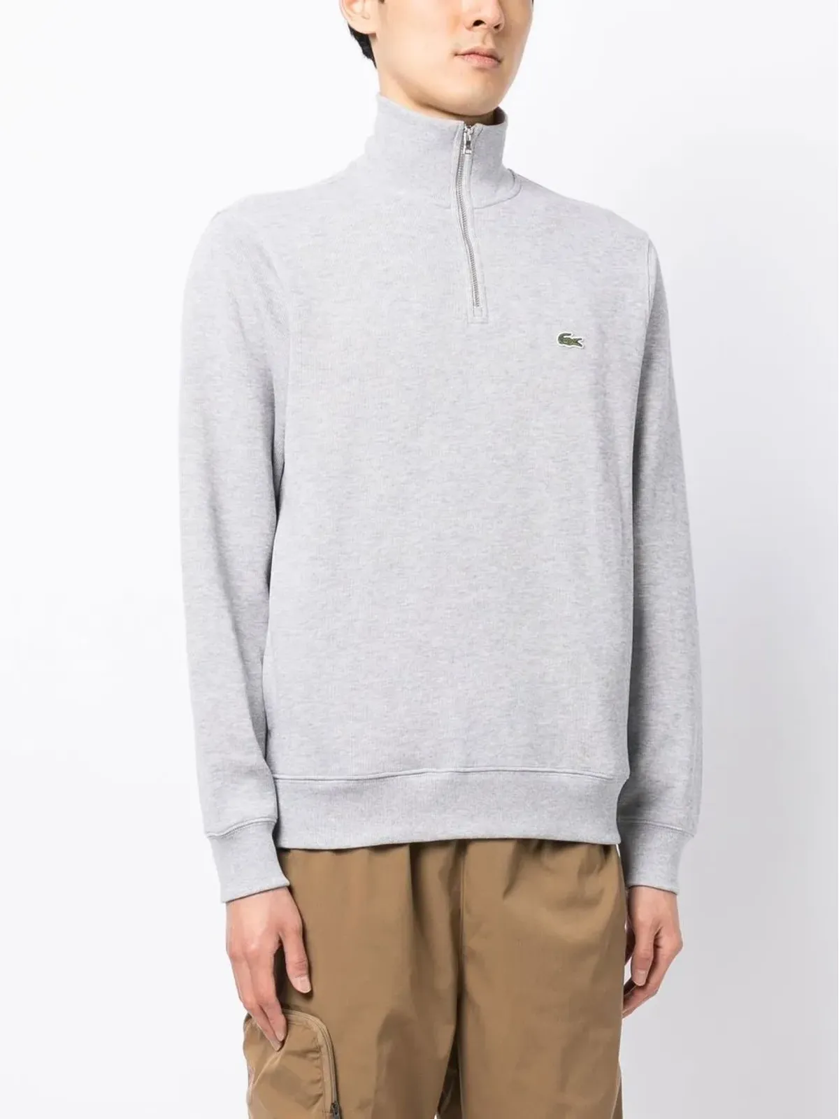 Lacoste ハイネック細リブ スウェットシャツ グレー - 画像3