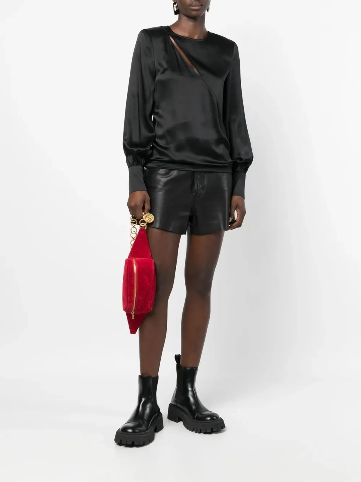CHANEL ビンテージ ダイヤモンドキルト チェーンベルトバッグ - レッド - 画像2
