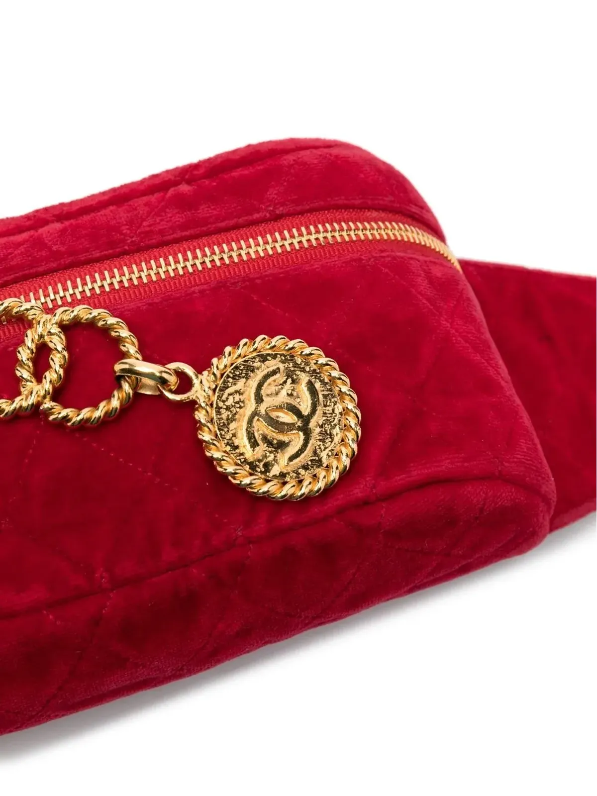 CHANEL ビンテージ ダイヤモンドキルト チェーンベルトバッグ - レッド - 画像4