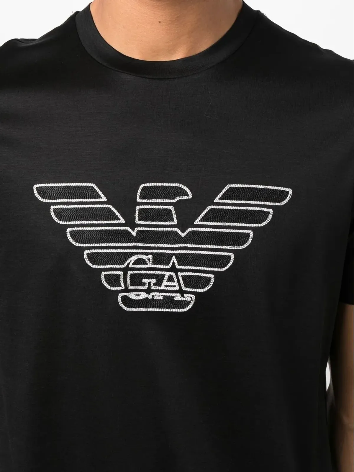 Emporio Armani ロゴ刺繍 クルーネック Tシャツ - ブラック - 画像5