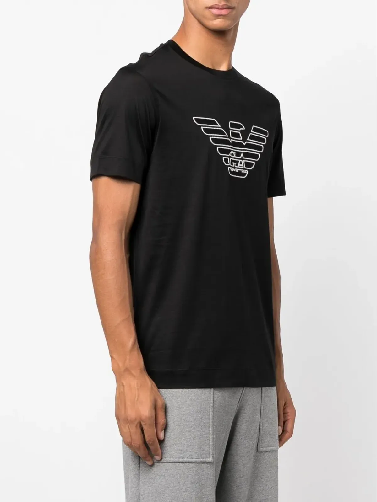 Emporio Armani ロゴ刺繍 クルーネック Tシャツ - ブラック - 画像3