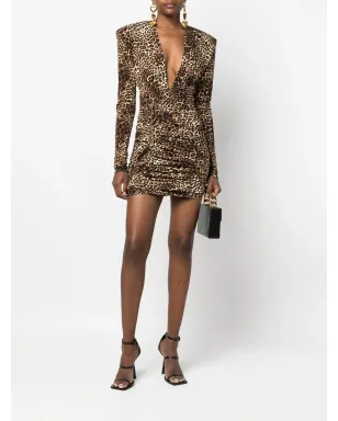 Alexandre Vauthier レオパードプリント Vネック ミニドレス - サムネイル2