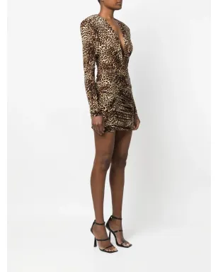 Alexandre Vauthier レオパードプリント Vネック ミニドレス - サムネイル3