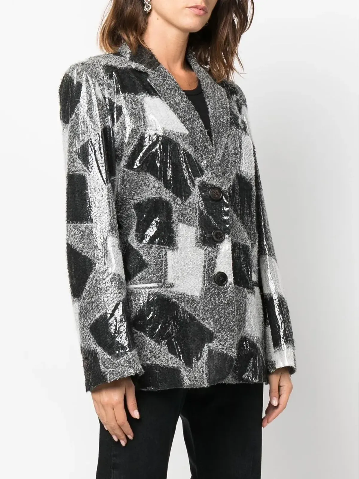John Galliano Pre-Owned 黒の1990年代パッチワーク柄シングルブレストジャケット - 画像3