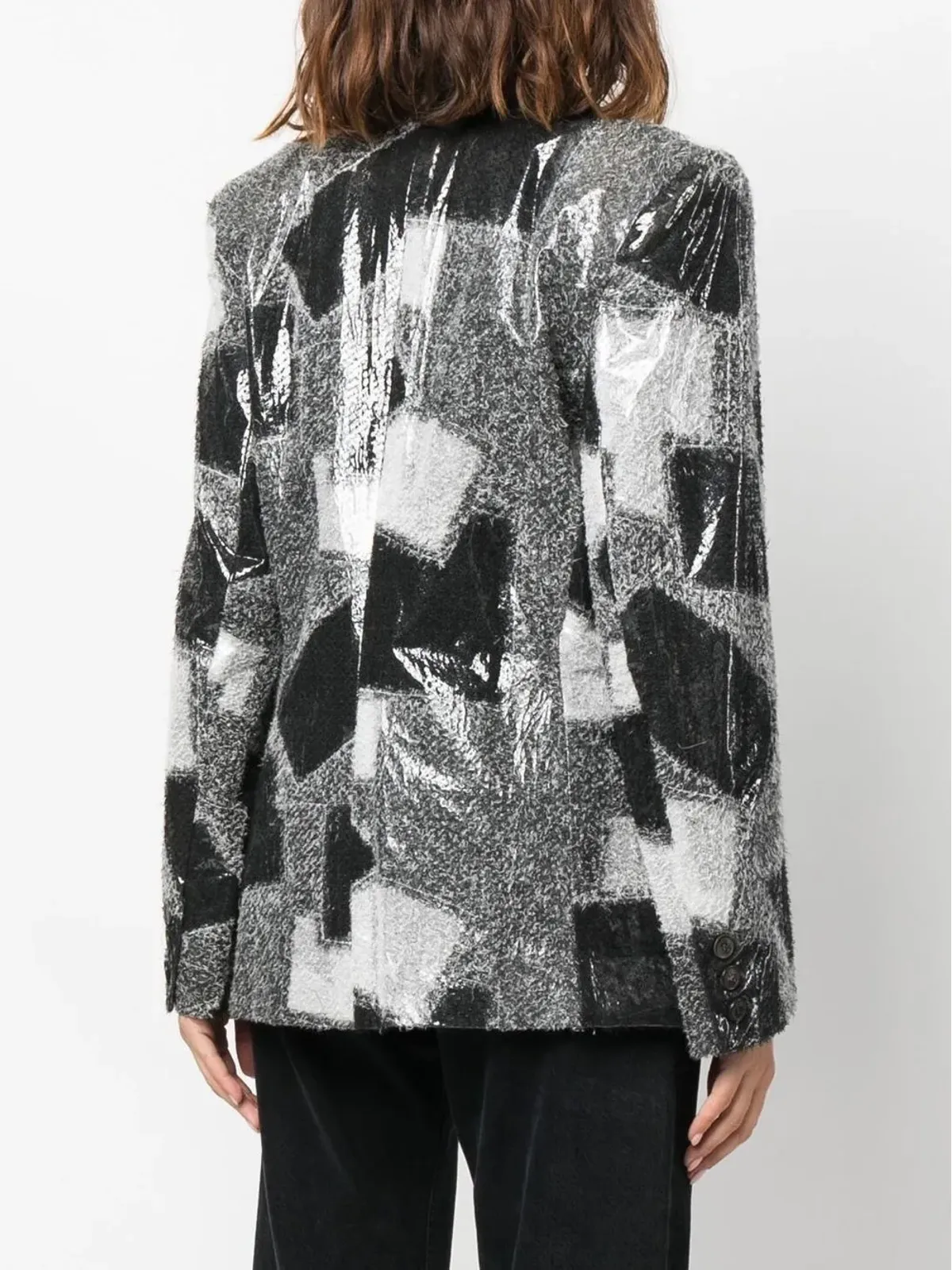 John Galliano Pre-Owned 黒の1990年代パッチワーク柄シングルブレストジャケット - 画像4