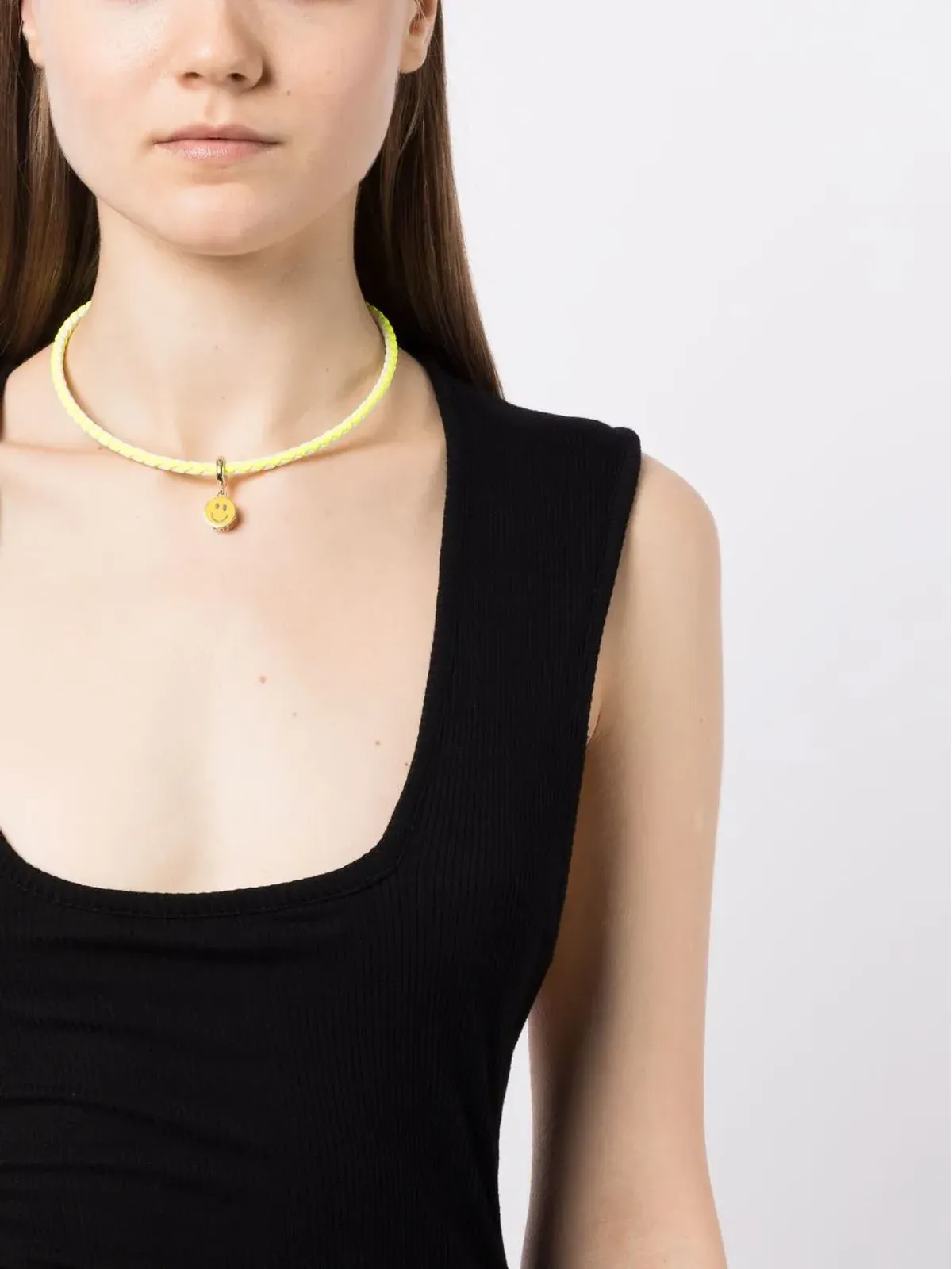 Lauren Rubinski 14kt yellow gold smiley face cord necklace - White - 画像2