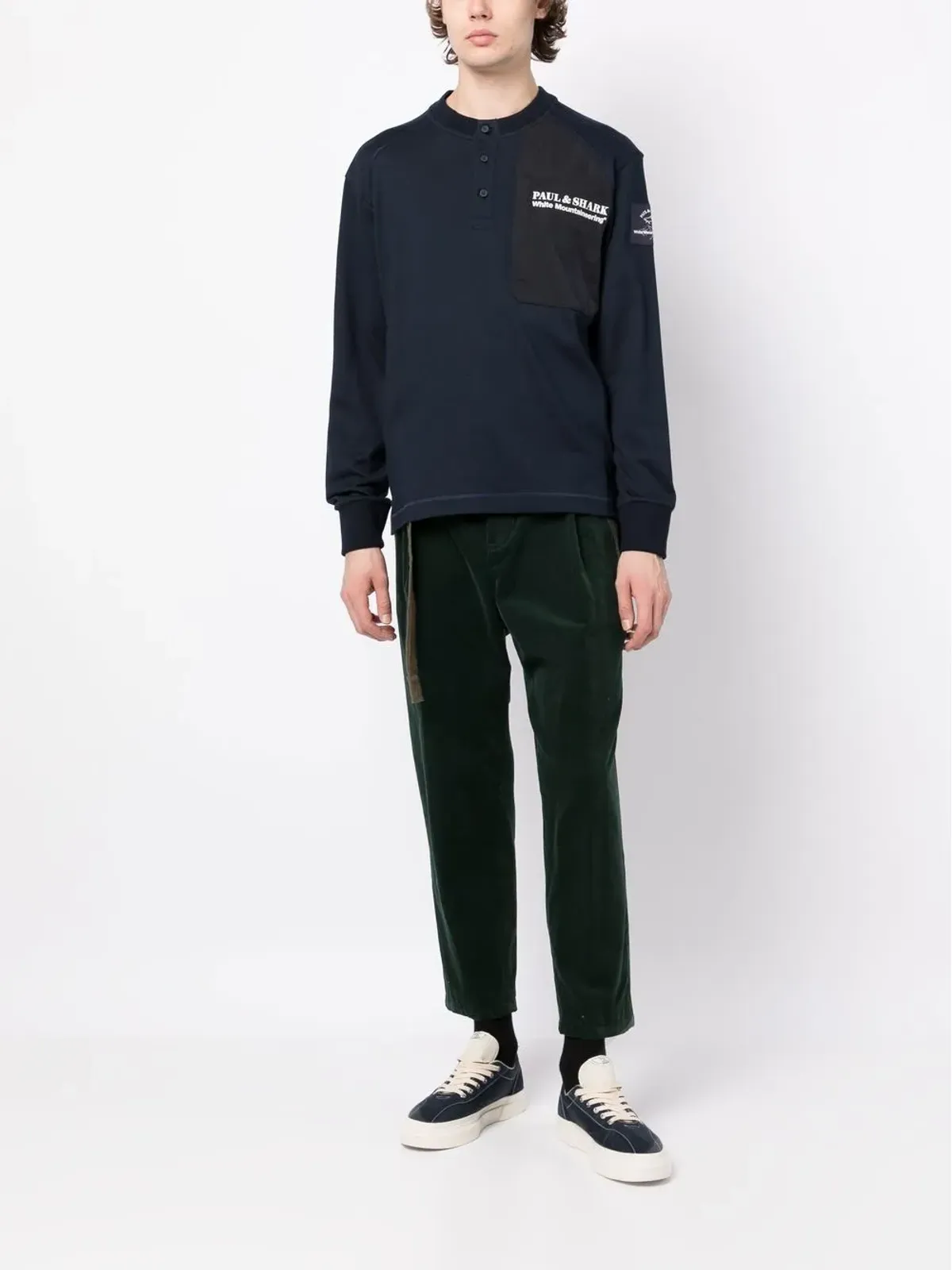 White Mountaineering ロゴプリント入りパネルTシャツ - ブルー - 画像2