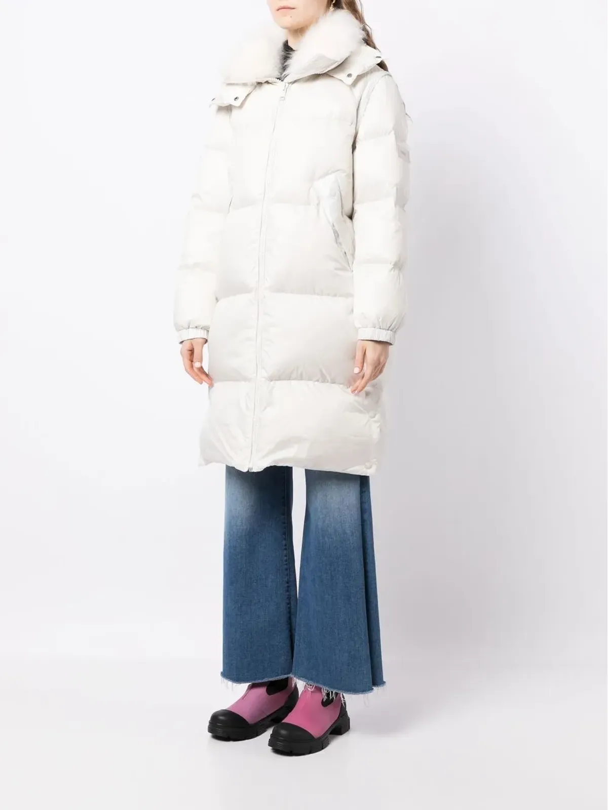 Yves Salomon padded-design zipped coat - White - 画像3