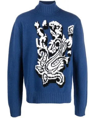 ETRO ペイズリー柄ニット ロールネック ジャンパー - ブルー - サムネイル1