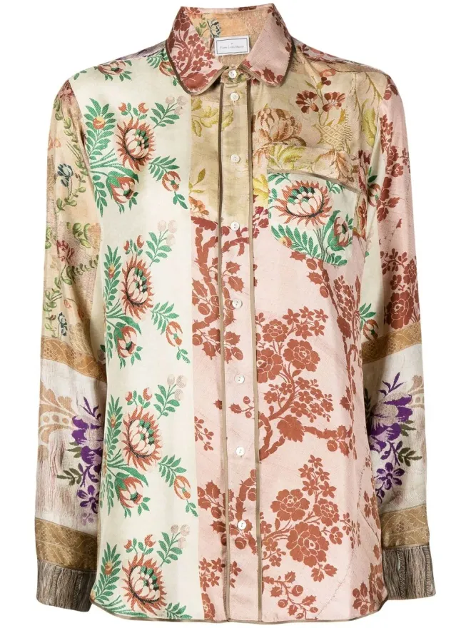 Pierre-Louis Mascia Pierre-Louis Mascia 花柄プリント シルクシャツ ブラウンの商品画像