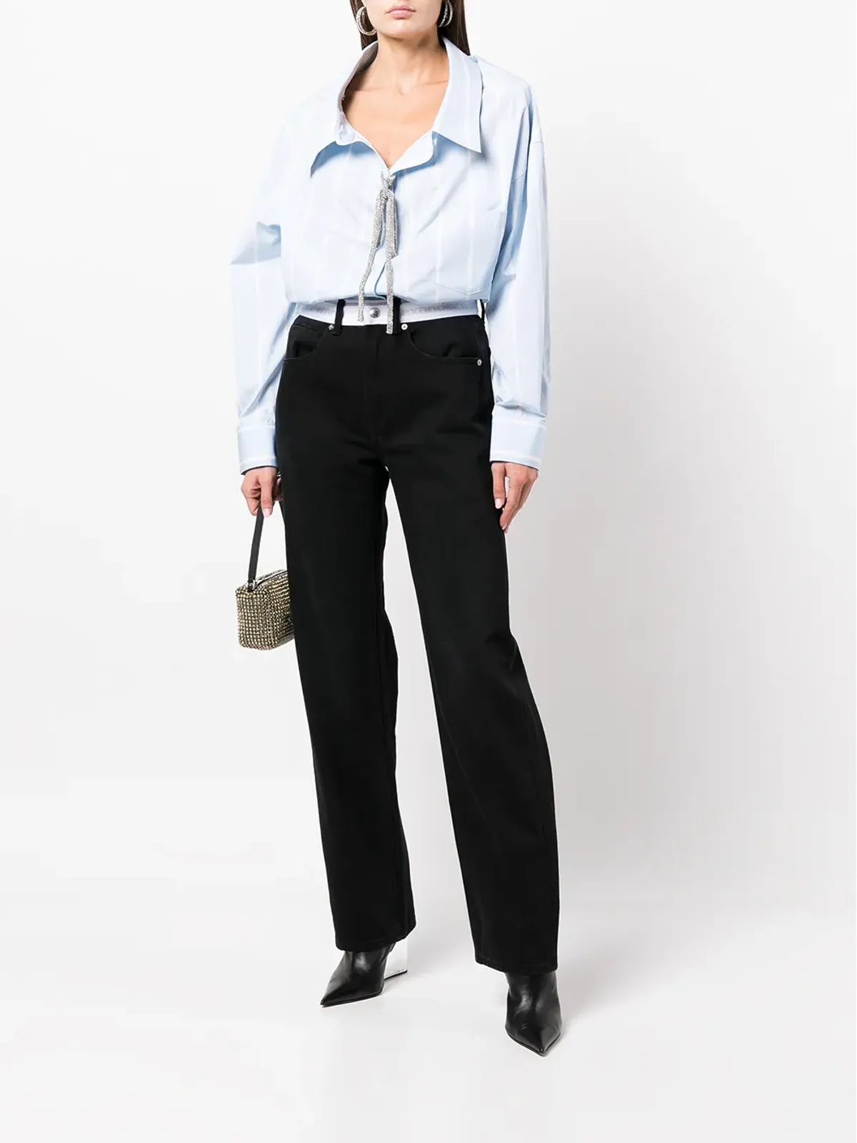 Alexander Wang クリスタル装飾ストライプコットンシャツ（ブルー） - 画像2
