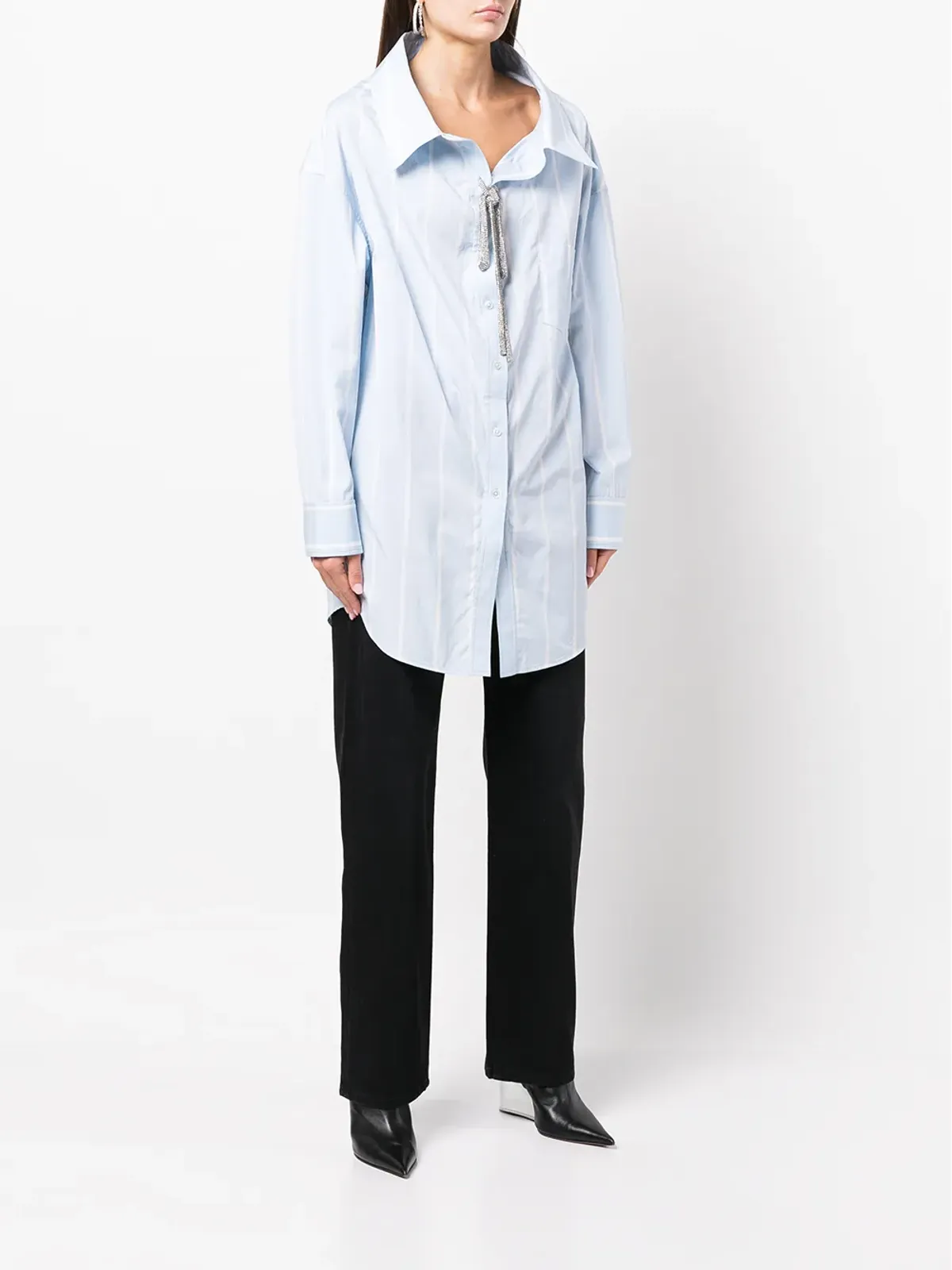 Alexander Wang クリスタル装飾ストライプコットンシャツ（ブルー） - 画像3