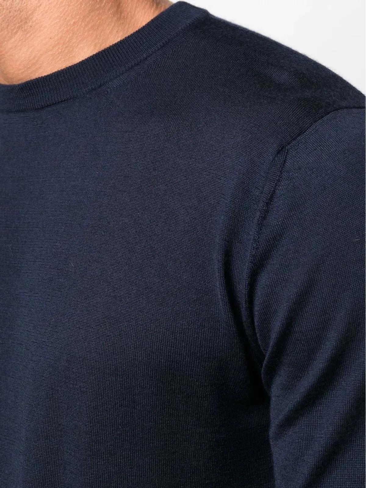 Canali リブ編みクルーネック長袖スウェット ブルー - 画像5