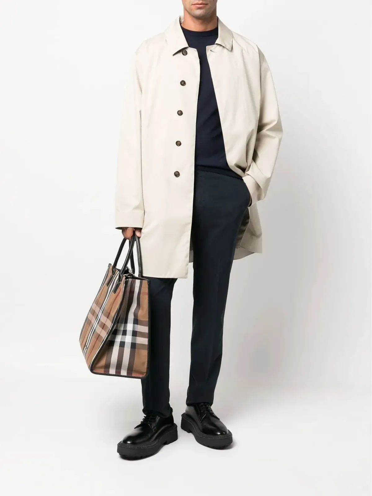 Canali リブ編みクルーネック長袖スウェット ブルー - 画像2