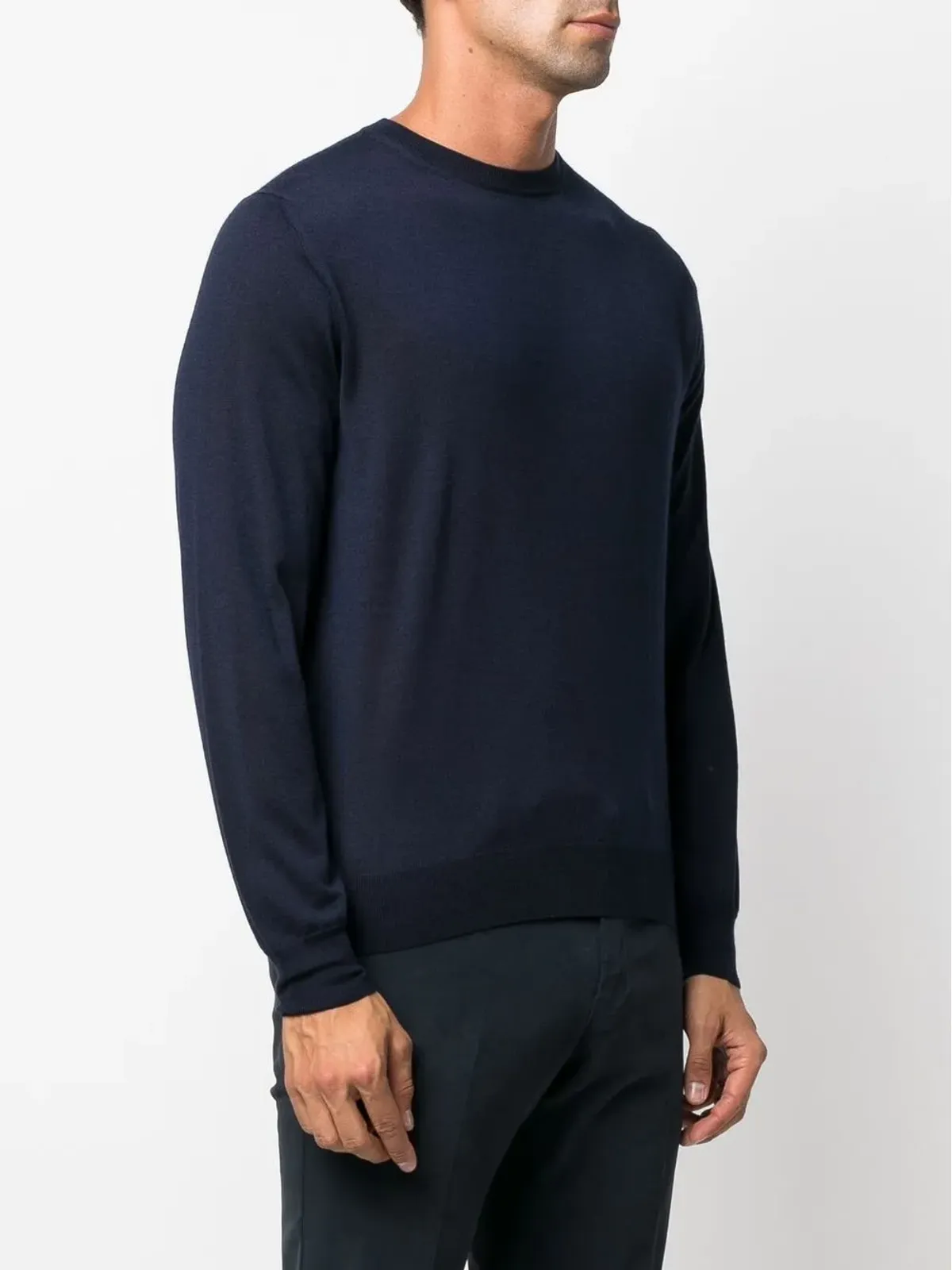 Canali リブ編みクルーネック長袖スウェット ブルー - 画像3