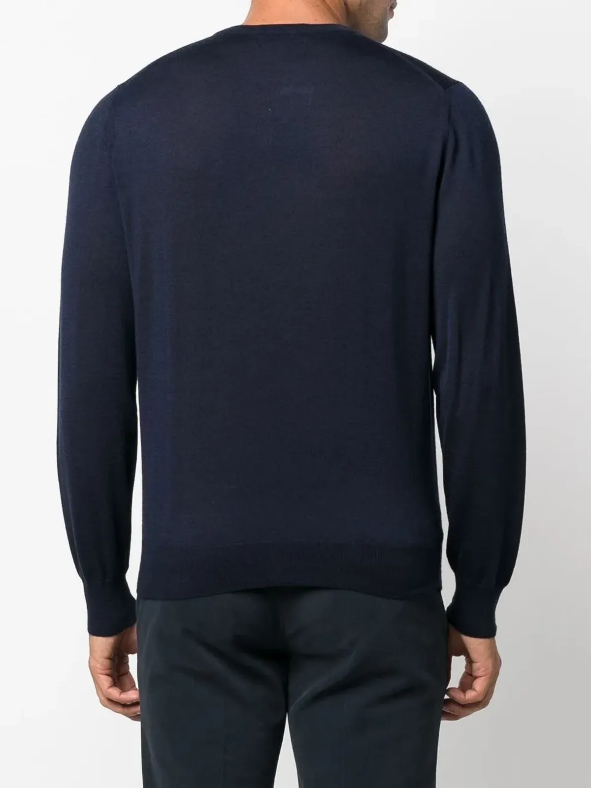 Canali リブ編みクルーネック長袖スウェット ブルー - 画像4