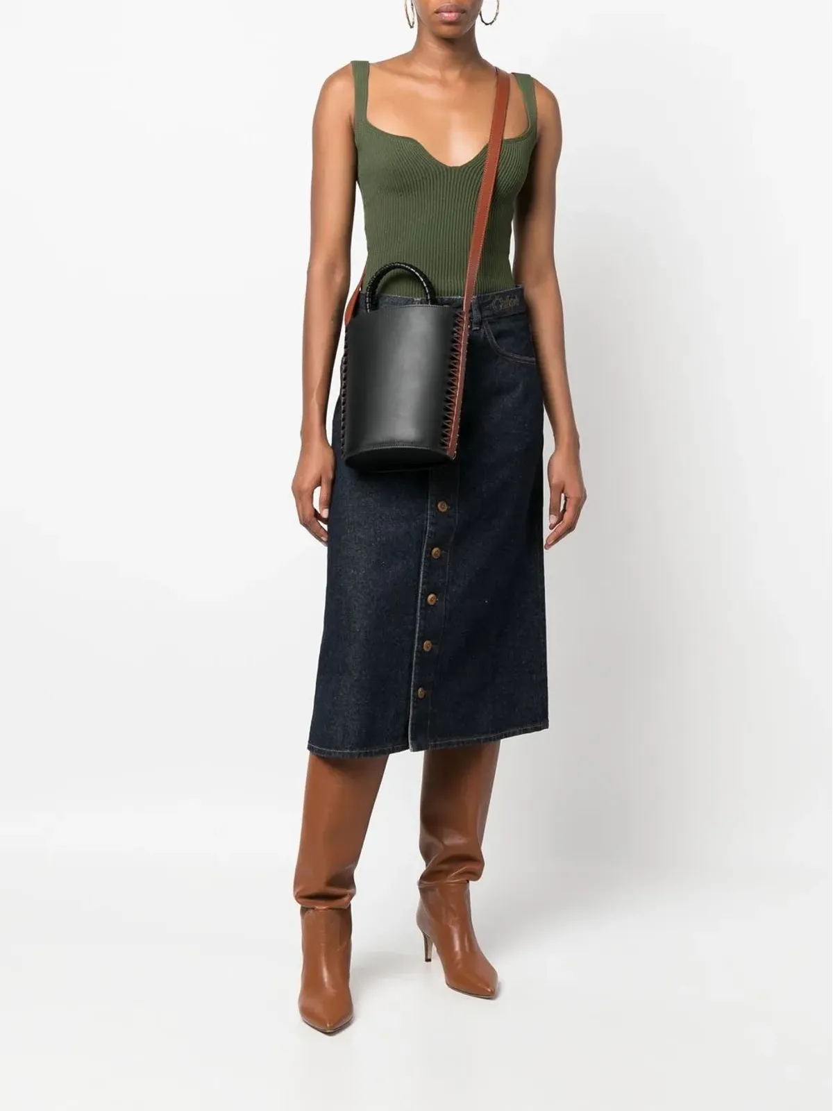 Chloé カラーブロック レザー バケットバッグ - ブラック - 画像2
