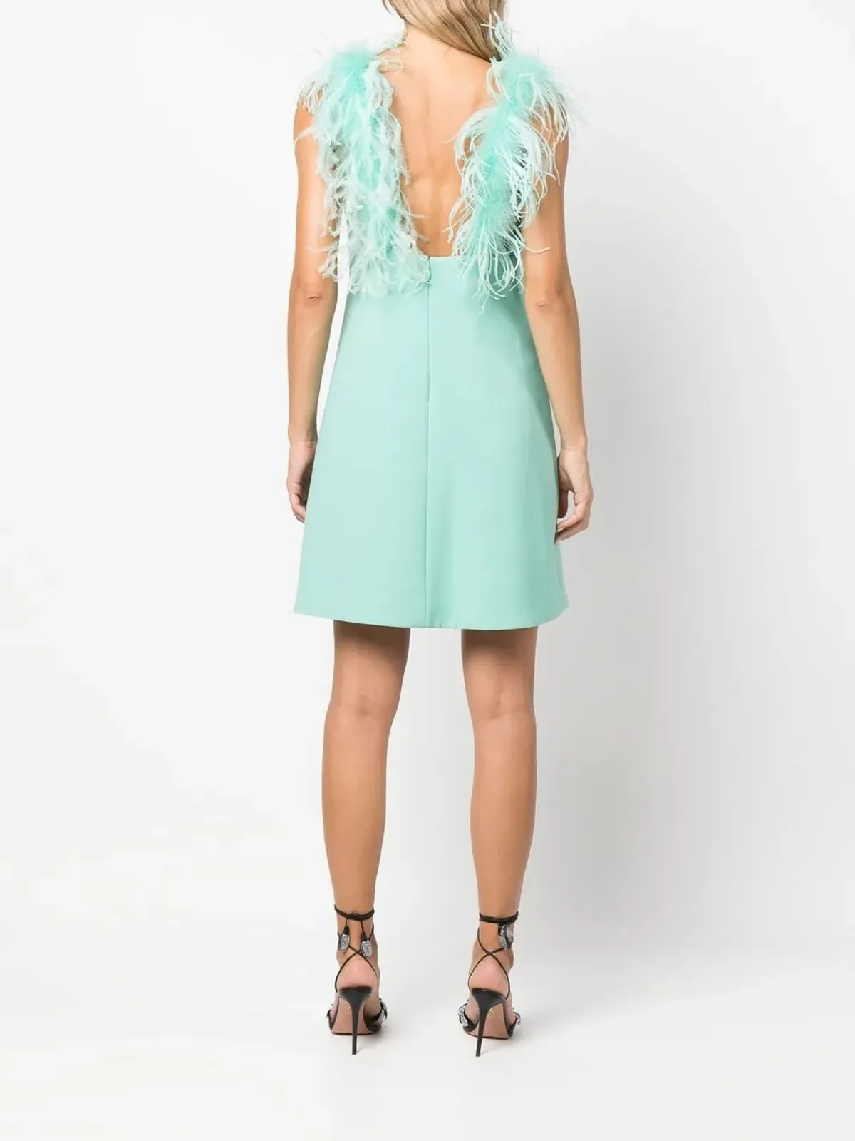 Elie Saab フェザーディテール付きスイートハートネックドレス（グリーン） - 画像4