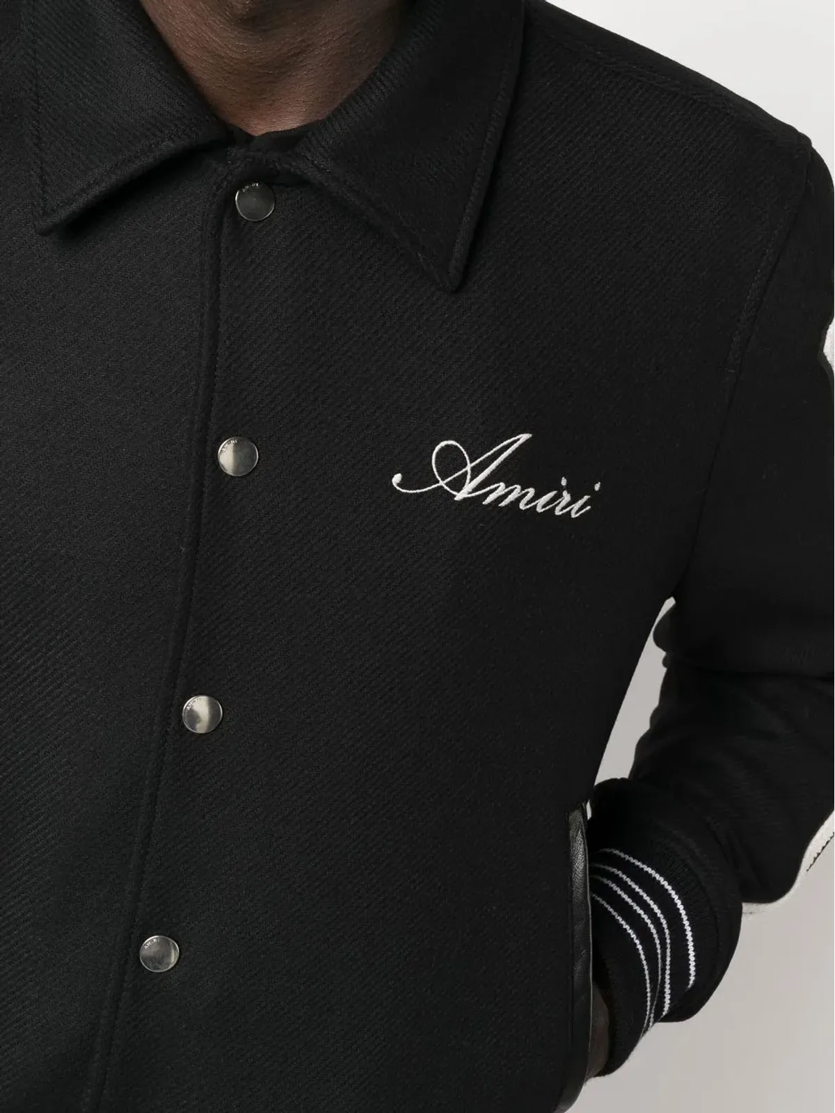 AMIRI ボーンズ ヴァーシティ アップリケ ウール混紡 ボンバー ジャケット - 画像5