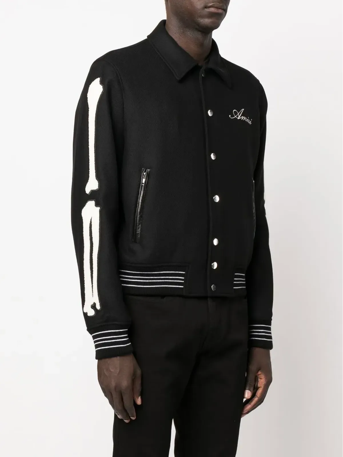 AMIRI ボーンズ ヴァーシティ アップリケ ウール混紡 ボンバー ジャケット - 画像3
