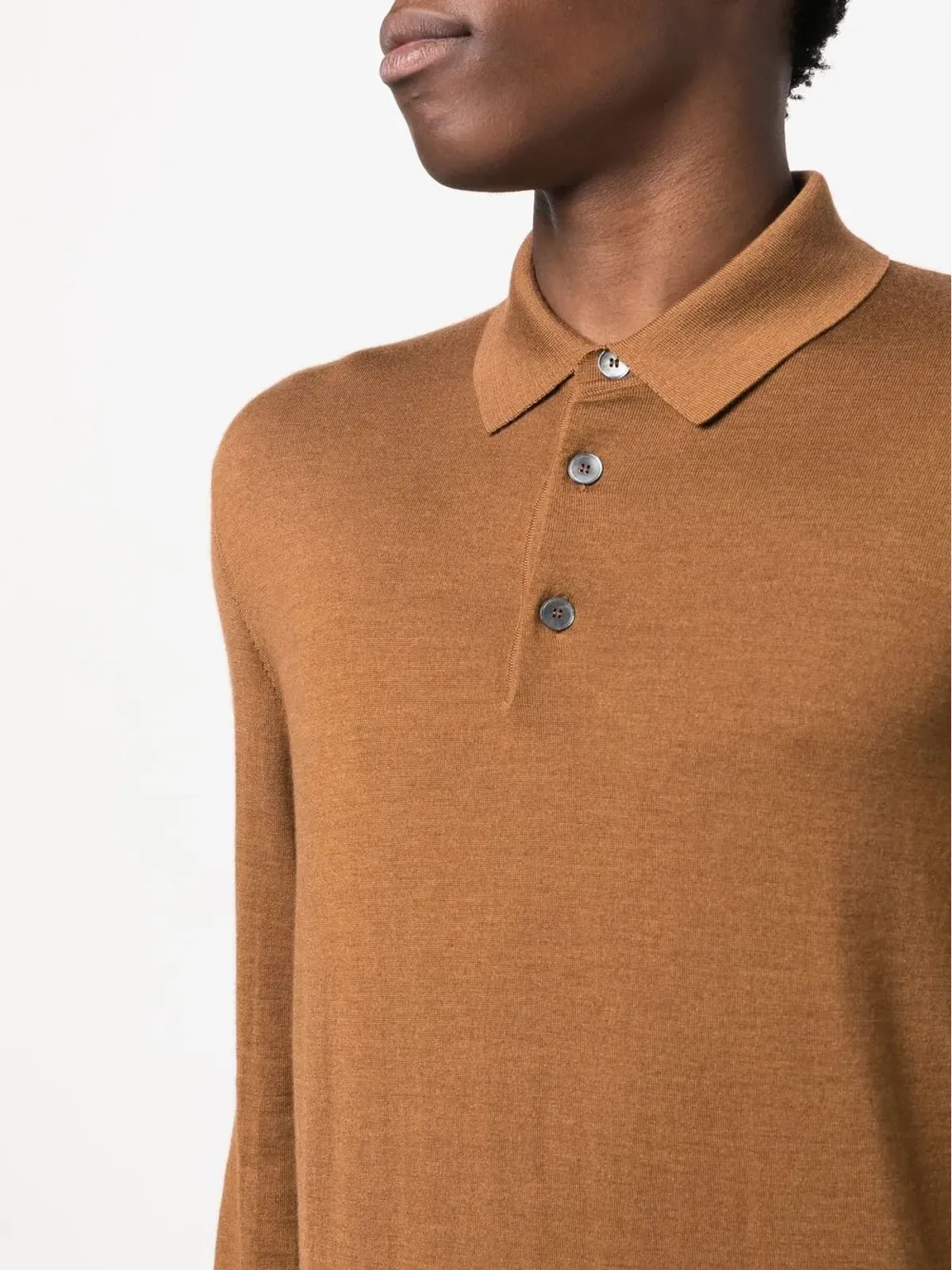 Zegna カシミア混紡ニット長袖ポロシャツ - ブラウン - 画像5