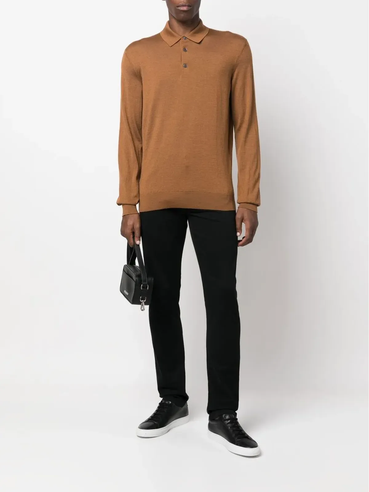 Zegna カシミア混紡ニット長袖ポロシャツ - ブラウン - 画像2