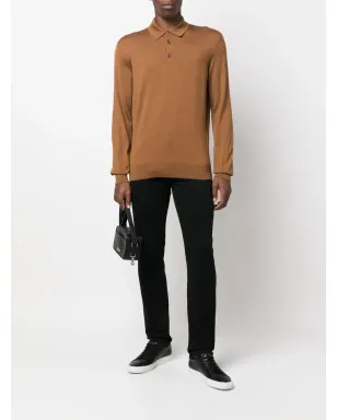 Zegna カシミア混紡ニット長袖ポロシャツ - ブラウン - サムネイル2