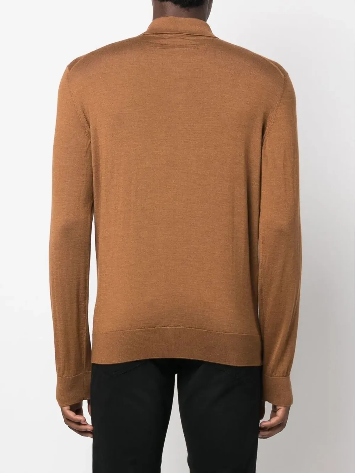 Zegna カシミア混紡ニット長袖ポロシャツ - ブラウン - 画像4