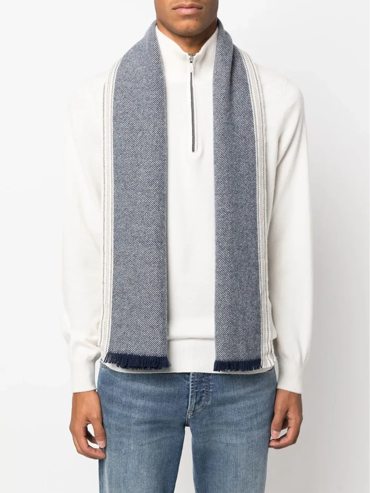 Brunello Cucinelli フリンジ付きカシミアスカーフ - 画像2