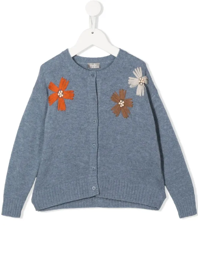 Il Gufo Il Gufo 花柄刺繍カーディガン - ブルーの商品画像