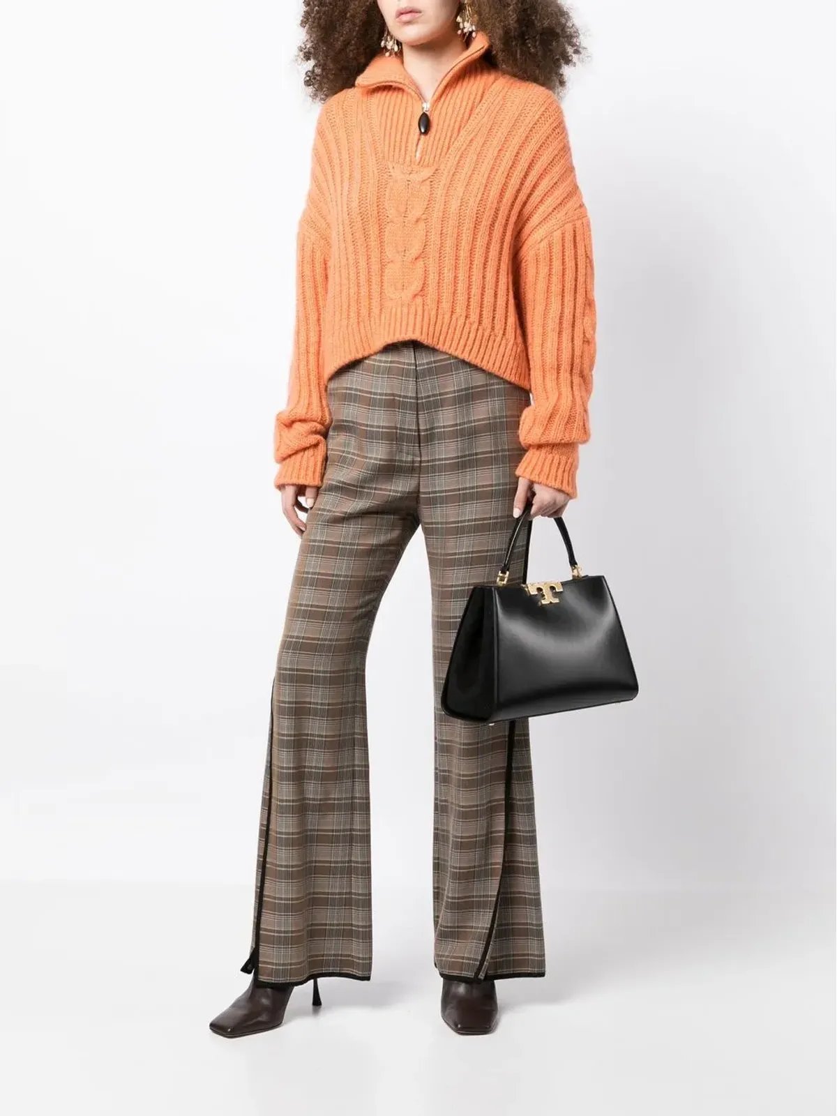Tory Burch エレノア レザー サッチェルバッグ ブラック - 画像2